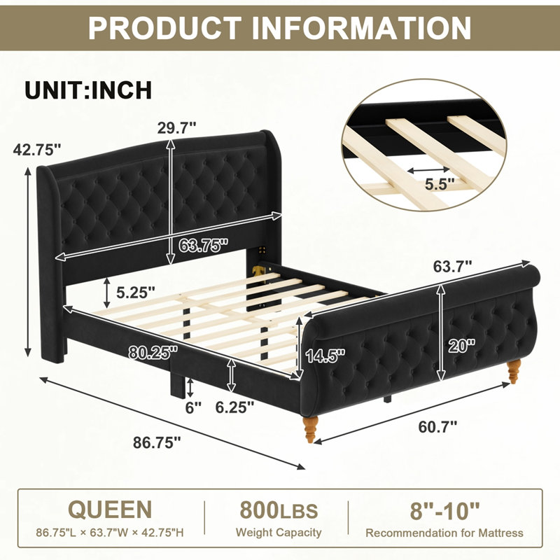 Upholstered Bed, Queen
