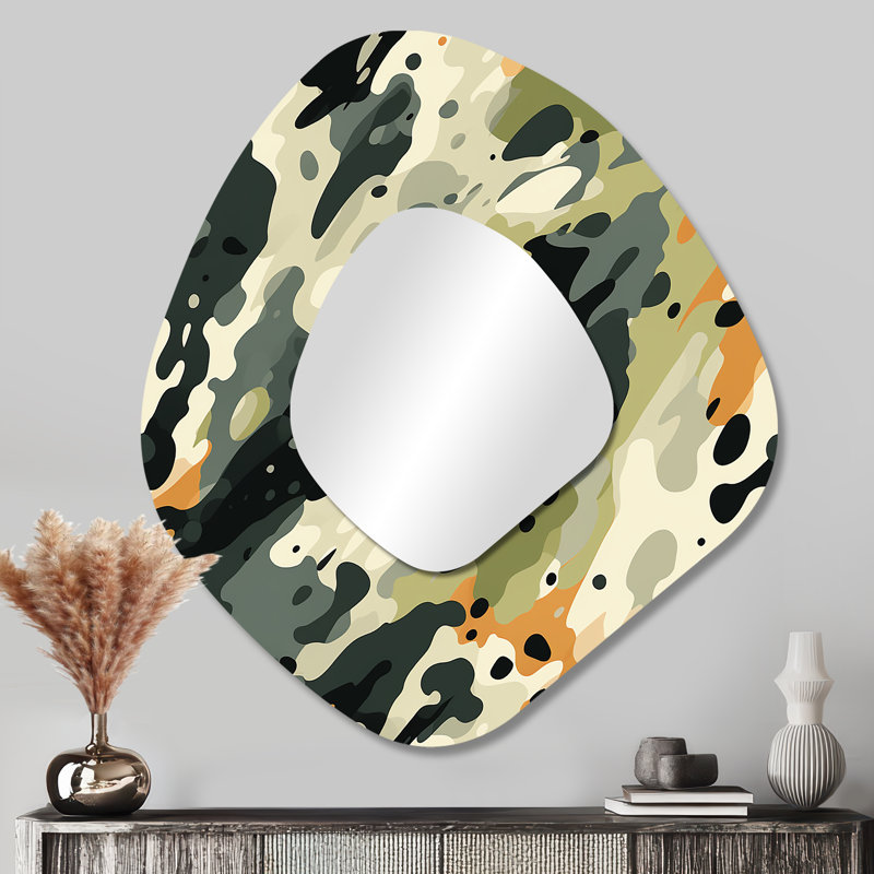 Vert et noir camouflage chic - miroir de forme unique camouflage unique, grand miroir mural asymétrique vert, impression d'art en métal