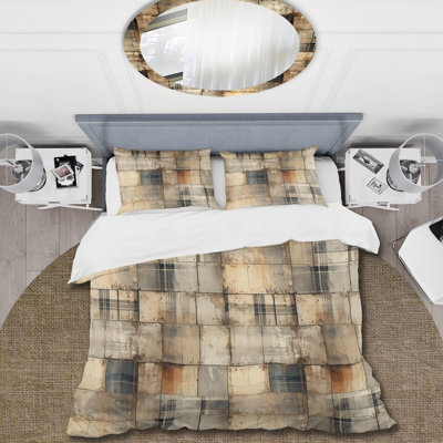 Beige Rustic Plaid Countryhouse Plank I Patchwork Duvet Cover