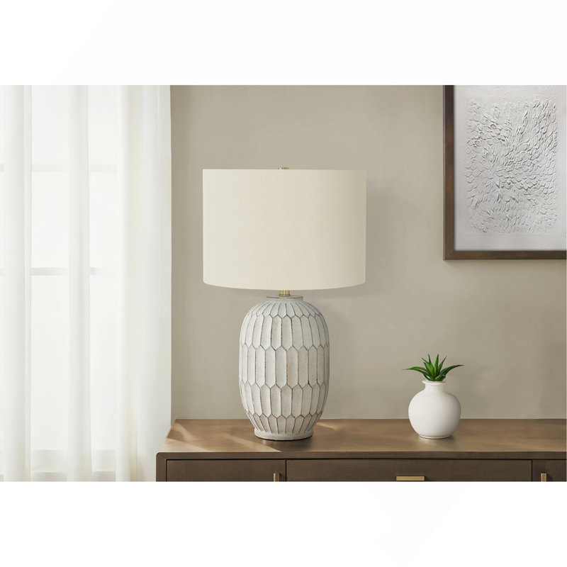 Lighting, H 24 po, lampe de table, résine crème, abat-jour ivoire / crème, transitionnel