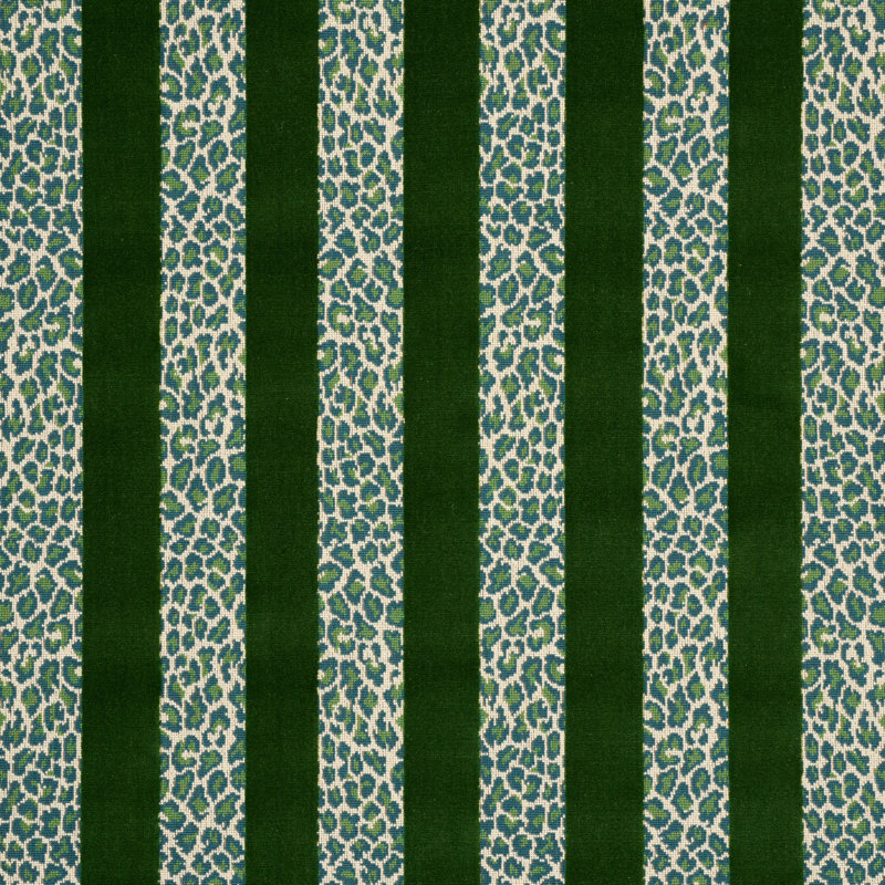 Tissu en velours à rayures Schumacher x Timothy Corrigan Guepard, Émeraude