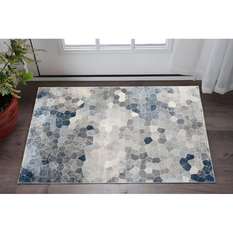 Tapis bleu beige et gris 2 pi x 3 pi