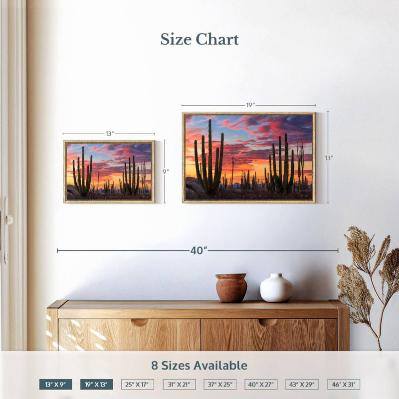 Lever de soleil de Baja California, Cadre flottant en bois naturel, 19 po x 13 po