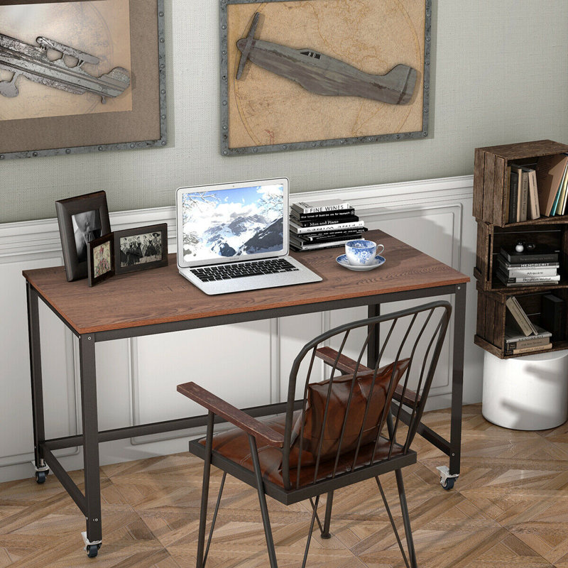 Metal Base Writing Desk, Brown/Dark Grey
