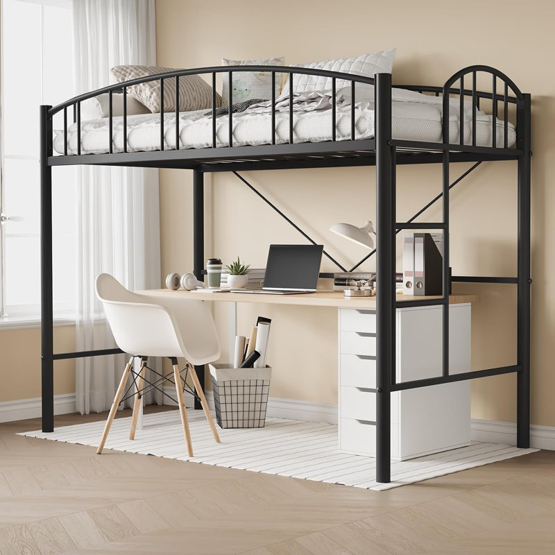 Twin Loft – Black, Flat Ladder, Steel Slats, Black