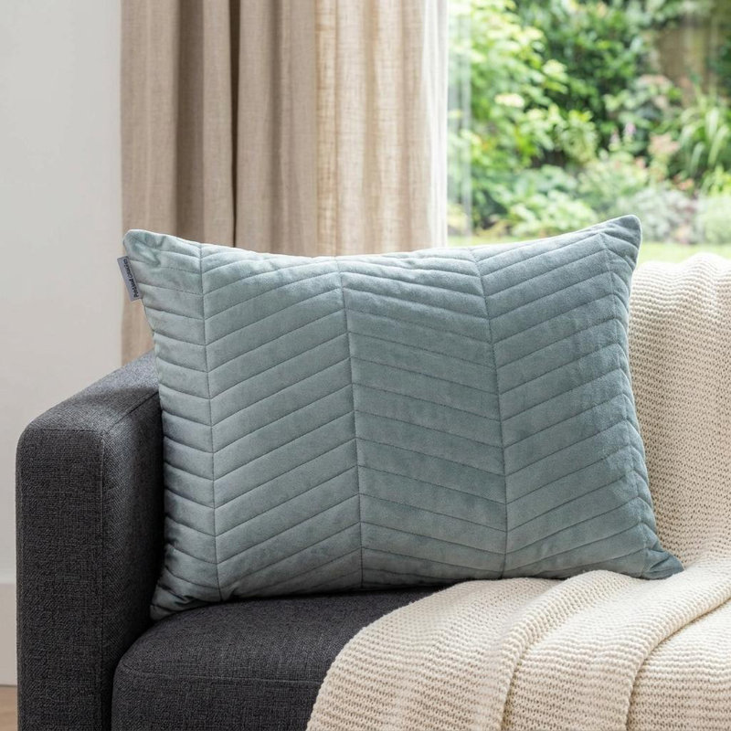 Coussin lombaire noir en velours matelassé Zig Zag, Gris