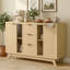 Buffet cannelé en bois naturel avec portes en verre et 3 tiroirs