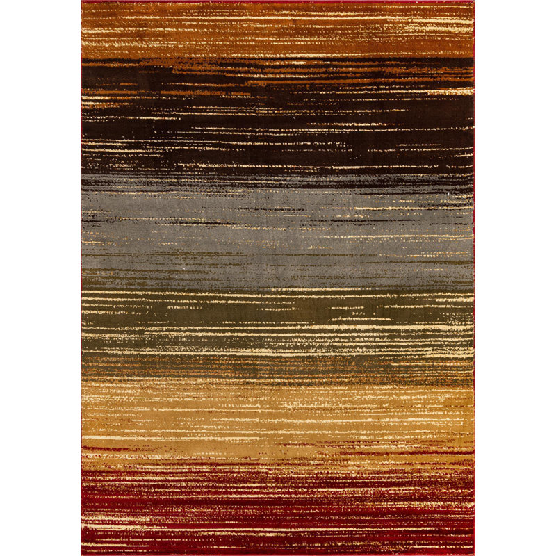 Tapis contemporain à rayures épaisses Trejo, Rectangle 7 pi x 10 pi
