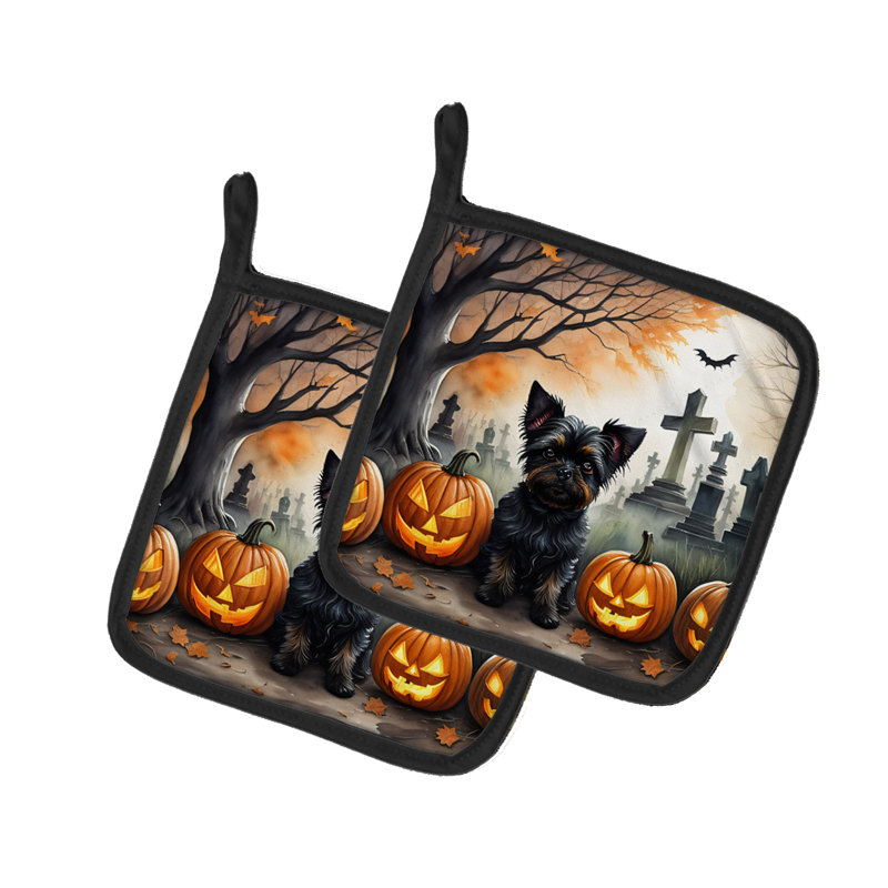Paire de porte-casseroles Affenpinscher Spooky Halloween