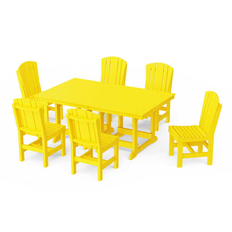Heritage 7-Piece Side Chair Rectangular Dining Set, Lemon Yellow