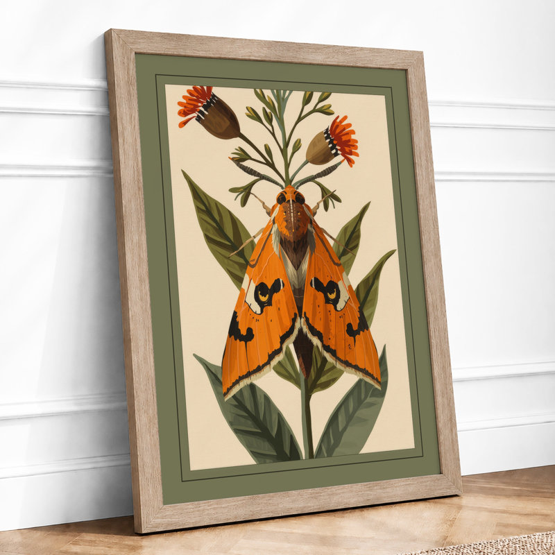Symmetrical Moths and Flora Botanical - Framed Print, A3 - 42.0 x 29.7 cm, Oak
