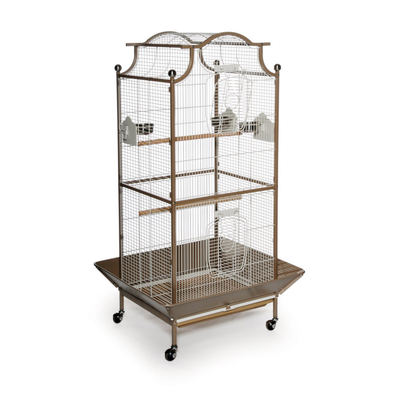 Elegant Coco and Cream Pagoda Bird Cage with Wheels