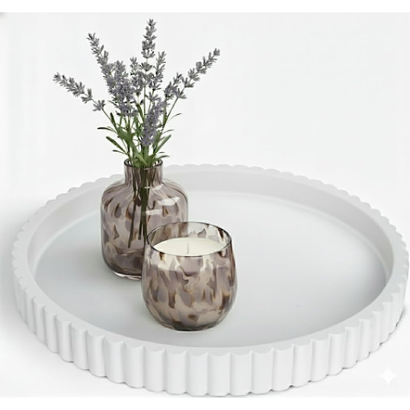 13" Round Concrete Decorative Tray for Modern Coffee Table & Centerpiece