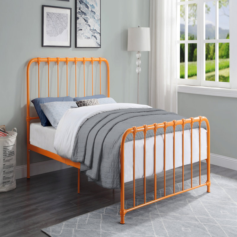Lit plateforme en métal à finition orange grand lit 1pc, lit dans une boîte, Grand lit, Orange