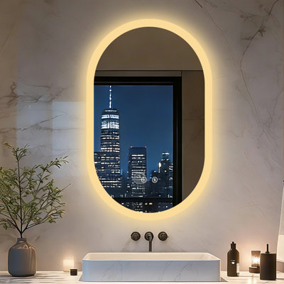 3 Sizes Oval Led Wall-mounted Bathroom Vanity Mirror With Anti-fog And Dimmable