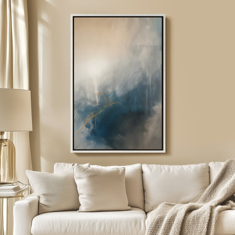 Art mural encadré, impressions murales abstraites bleues et dorées pour chambre à coucher - 16 po x 24 po, H 24 po x l 16 po