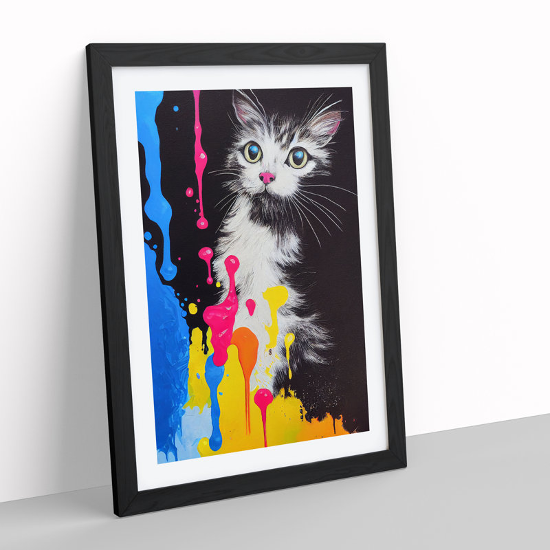 Cat In No.3 - Single Picture Frame Painting, 64cm H x 46cm W x 2cm D, Black