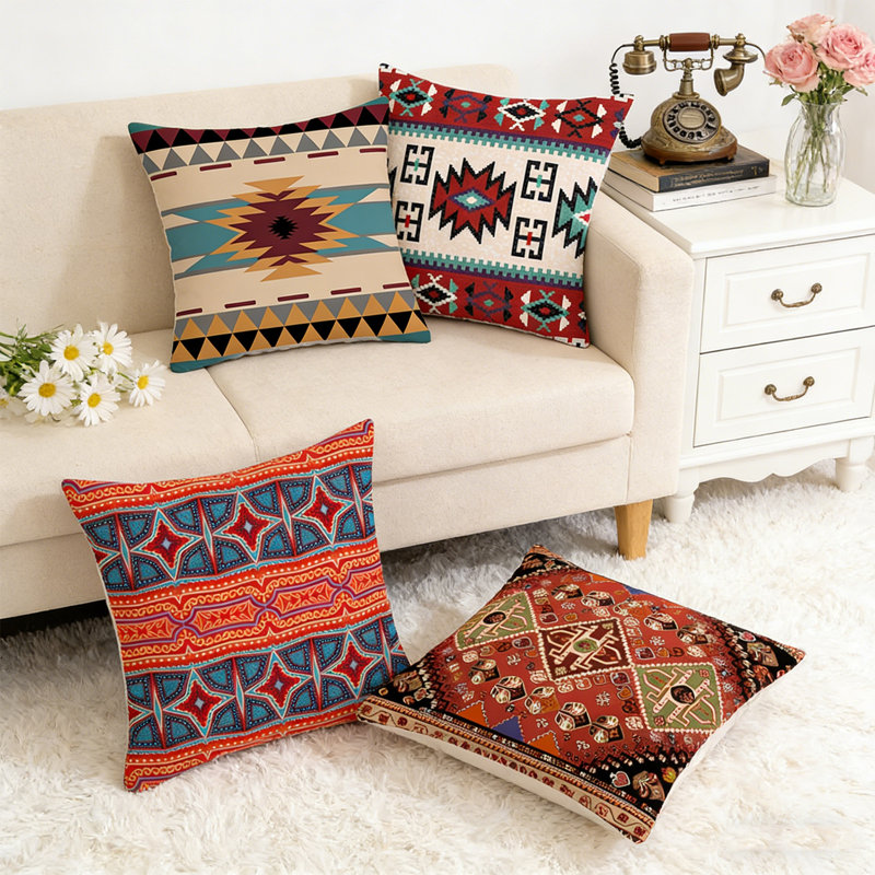 Ensemble de 4 housses de coussins décoratifs, coussins décoratifs à motif marocain, coussins décoratifs marocains pour le salon de la chambre à coucher, 45 x 45 cm