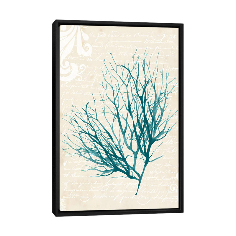 « bleu algues iv », impression sur toile, H 26 po x l 18 po x P 1,5 po, Toile avec cadre noir, Pas de tapis
