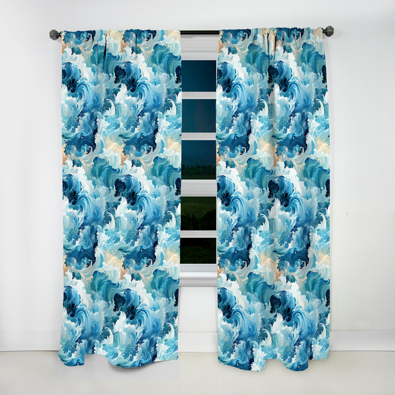 Motif tropical II - rideau en velours tropical obscurcissant - 1 panneau Oceanic Mirage, L 52 po x L 108 po