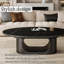 Table basse ovale moderne de 125 cm (49,2 po), plateau en pierre frittée imitation marbre, piètement minimaliste en métal sculptural, montage facile-197855136