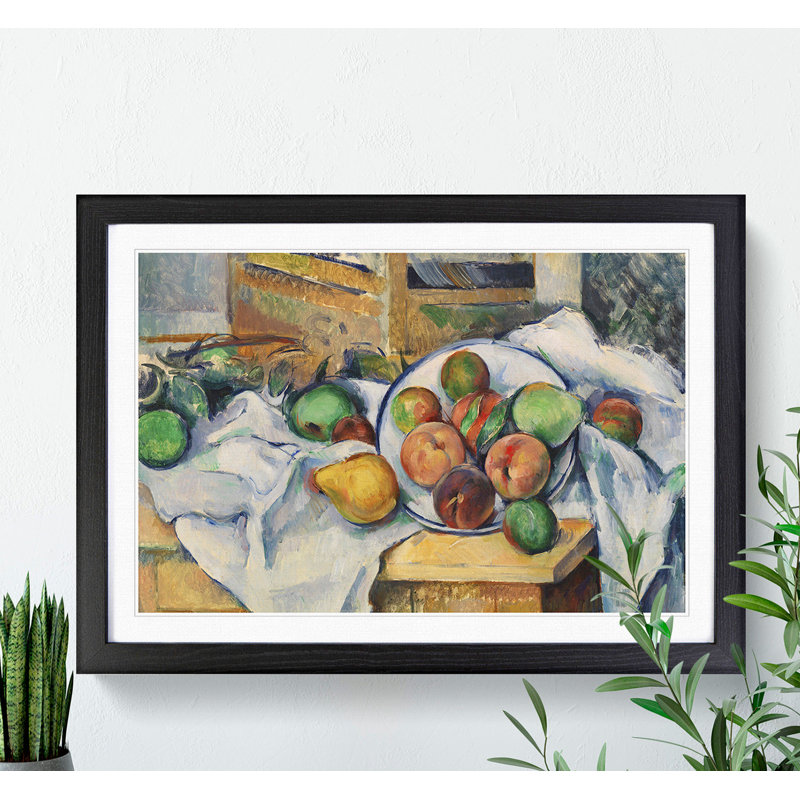 Still Life with Fruit Vol.1 by Paul Cezanne - Picture Frame Painting, Black, 48cm H x 65cm W x 2cm D