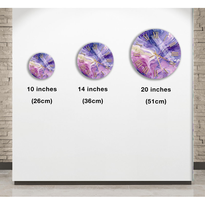 Horloge murale mauve en verre trempé, horloge d'art abstrait, horloge murale élégante, grande horloge, cadeau de pendaison de crémaillère