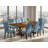 9 Piece Dining Table Set Includes a Rectangle Dining Room Table with Removable Leaf and 8 Blue Linen Fabric Parsons Chairs, Antique Walnut-166978148-166978137-166978143