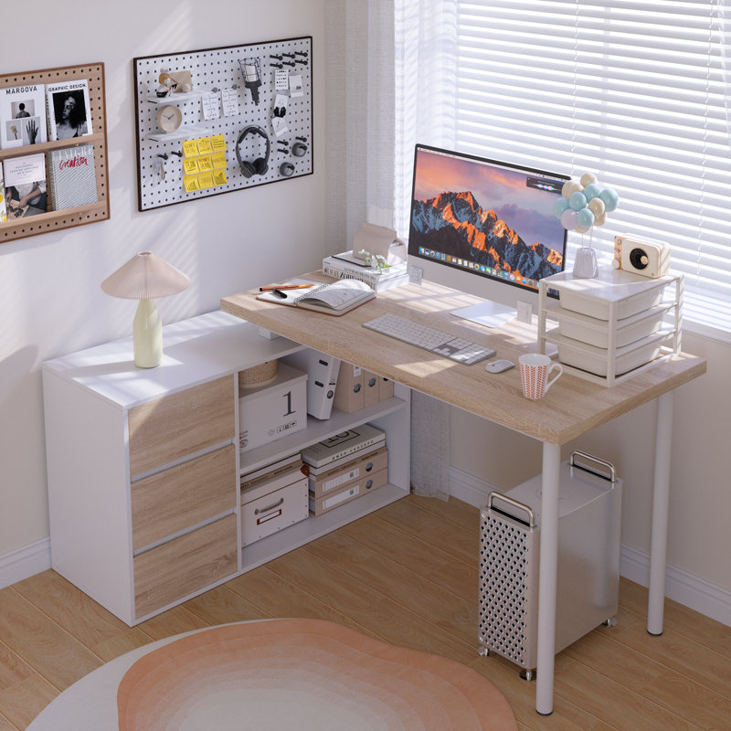Luitgard Modular L-Shaped Writing Desk, Oak/White