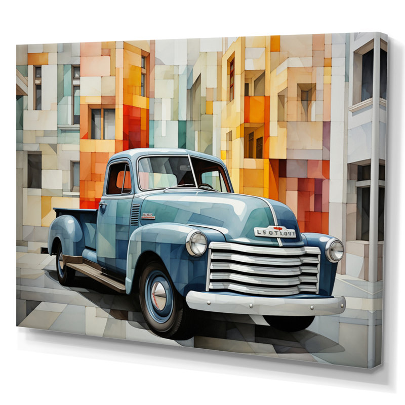 Pickup Truck Geometric Abstraction II - Transportation Wall Art Prints, H 24 po x l 32 po x P 1 po, Toile tendue
