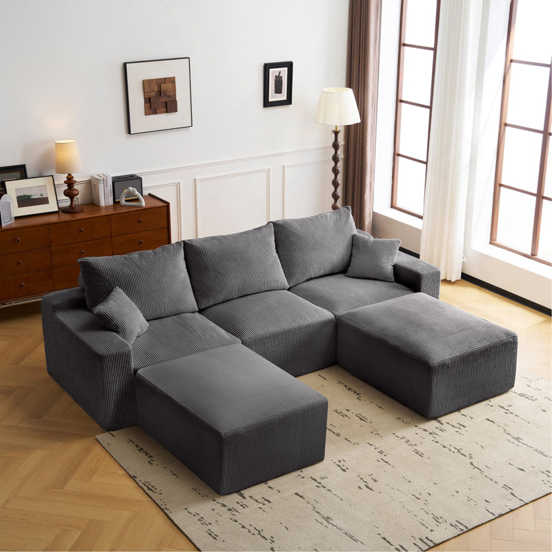 "110" L-Shaped Sectional Sofa, Gray