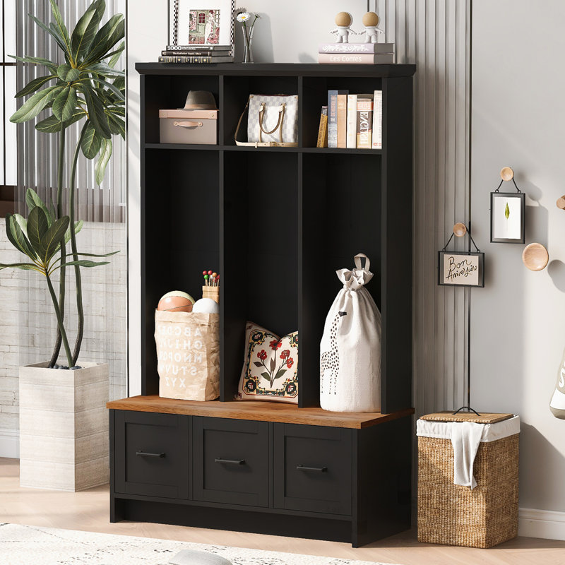 Versatile Hall Tree with Multiple Storage Options for Various Rooms, Black