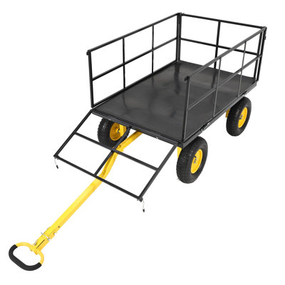 3-in-1 Heavy Duty Garden Cart 1500 lb Capacity Steel Utility Wagon with Removable Sides Flatbed Tow Trailer 13 cu ft 13 in All Terrain Tires for Yard Farm Hauling
