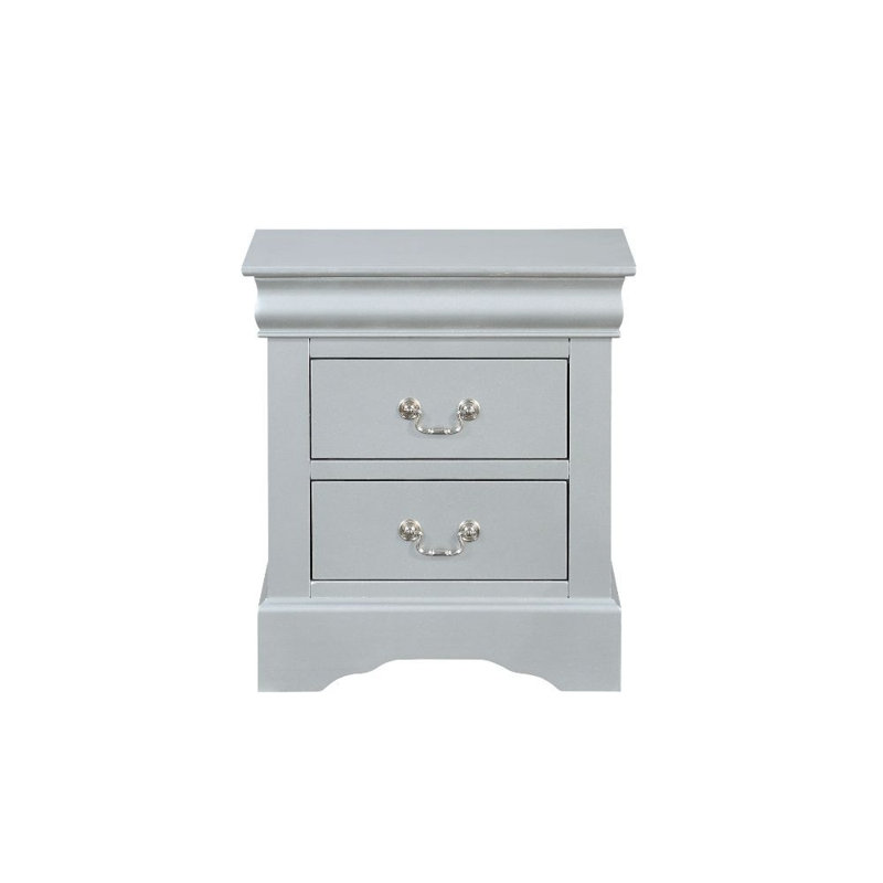 Gosford 2-Drawer Nightstand,Night Stand,End Table,Side Table 14" x 13" x 5" (Front)• Inner 11" x 12" x 4"H, Platinum