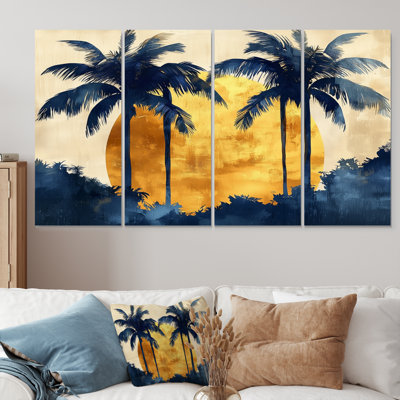 Ensemble de salon art mural palmiers bleus et dorés I - Palm Trees