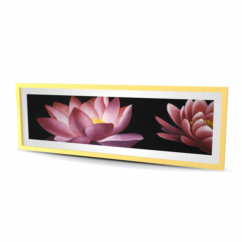 Motif de fleur de lotus - imprimé mat noir encadré