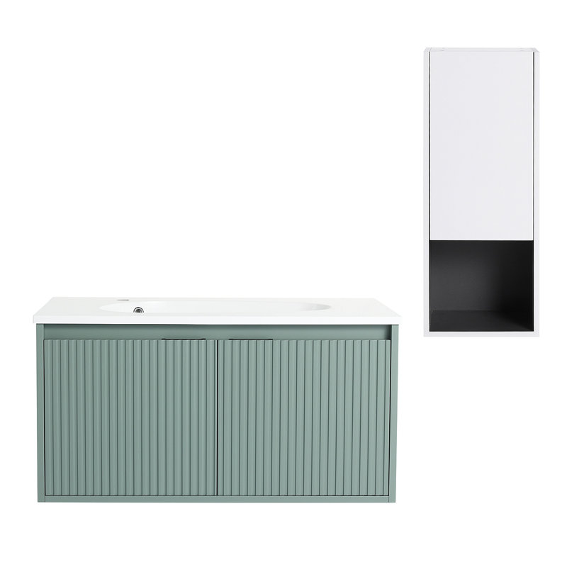 Meuble-lavabo flottant 36 po avec lavabo en résine en forme de goutte, armoire latérale et portes à fermeture en douceur, 00212WHK-05836GGE (armoire KD-Packing)