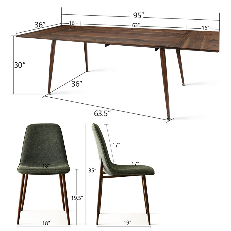 9-Piece Extendable Dining Table Set with 8 Upholstered Chairs, Rectangular Table with Leaf Storage, Green