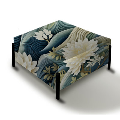 White And Blue Chrysanthemum Zen Tranquility - Floral Large Square Ottoman