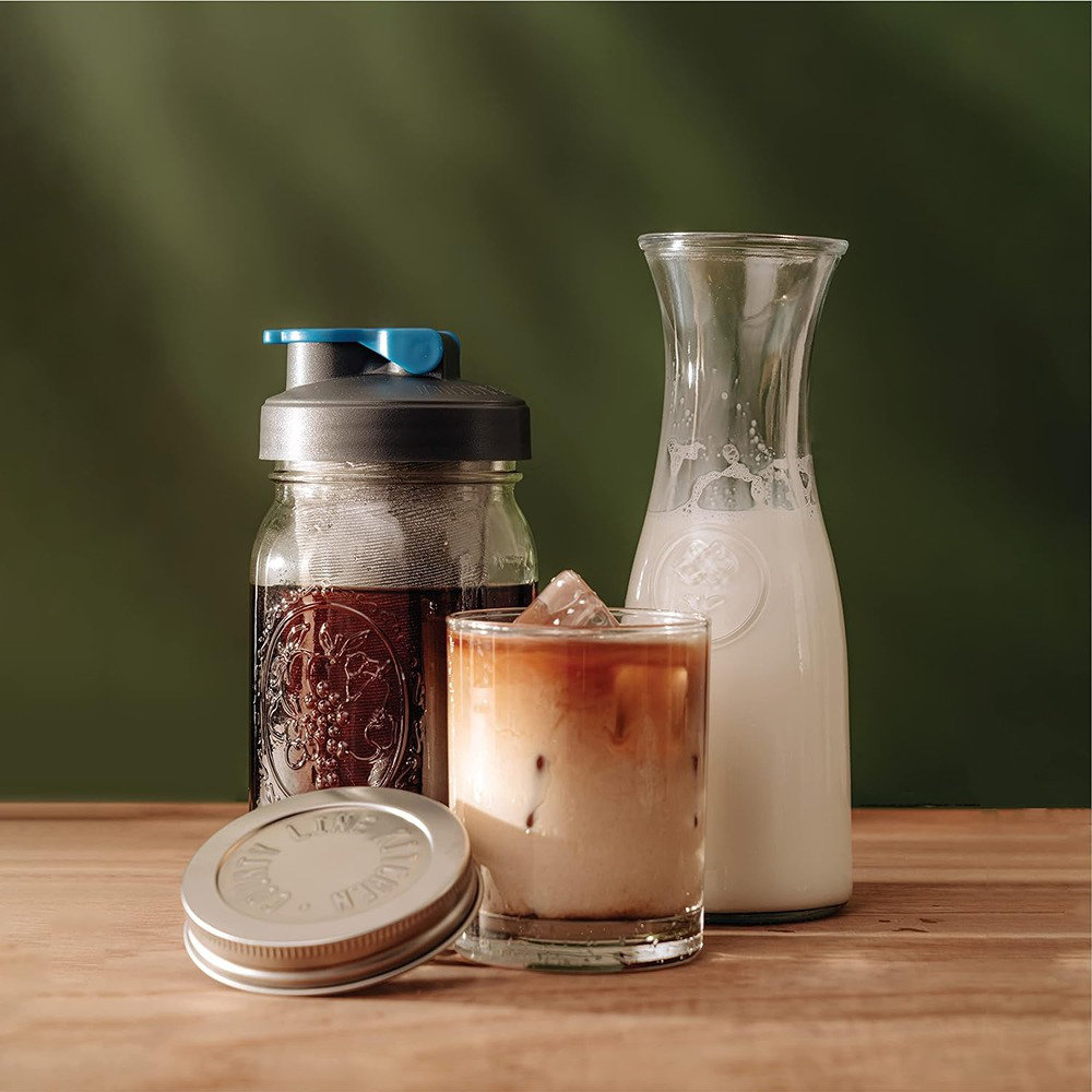 County Line Kitchen Mason Jar Cold Brew Coffee Maker, 2 Quart, with Flip Cap Lid