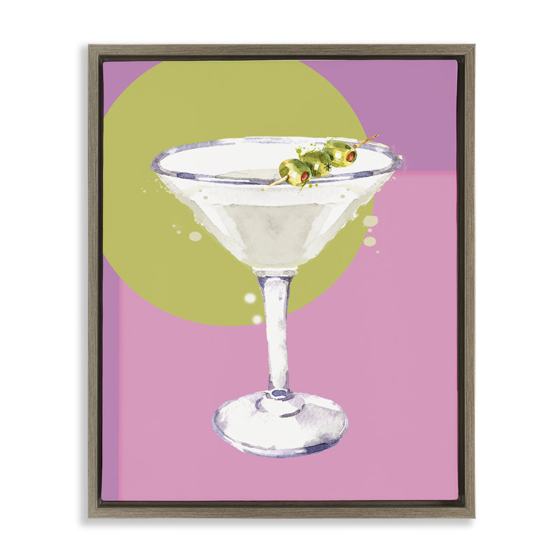 "Olive Martini Cocktail Floater", art mural par Susan Jill, Cadre flottant orme Montalcino, H 31 po x l 25 po