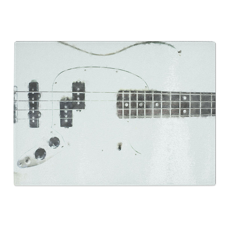 Tempered Glass Bass Guitar Painting Chopping Board, 20 cm x 28.5 cm
