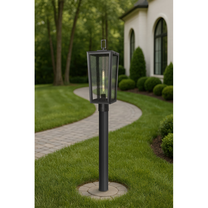 Lampadaire extérieur lanterne 8 po 8 pi, Verre bullé, Noir mat