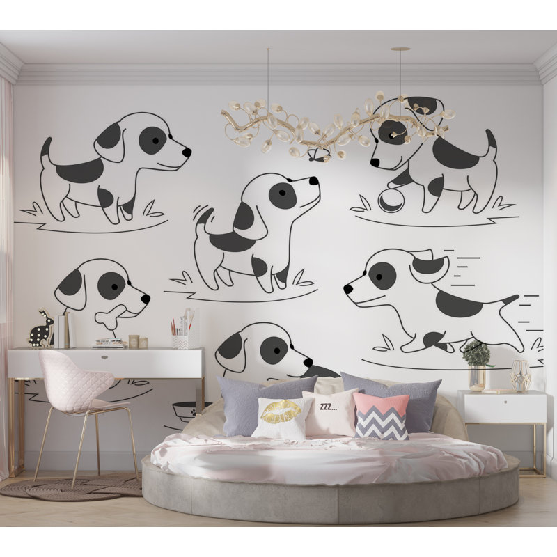 Murale pelez et collez de qualité supérieure - Chiots enjoués, L 180 po x L 120 po
