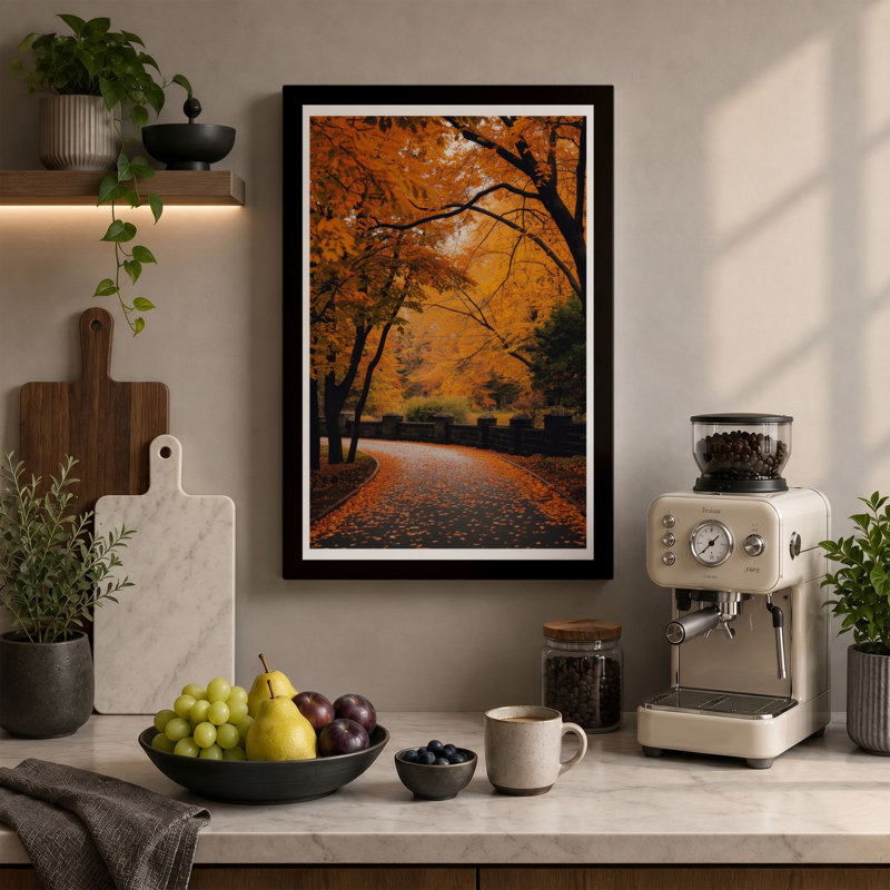 Autumn Path Through Gold Rustic - Wrapped Canvas, 36x24 - 91.4 x 61.0 cm, Terracotta Border