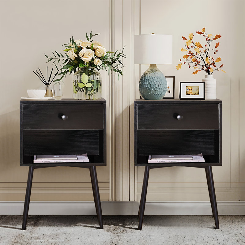 Ensemble de tables de chevet Kempst pour le salon de la chambre à coucher, Noir