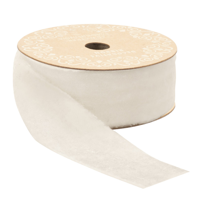 Ruban de velours à bord brut, H 2,5 po x l 360 po x P 2 po, Blanc