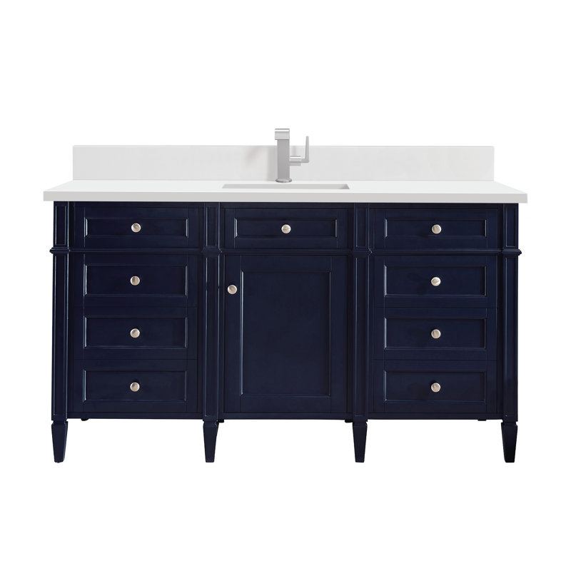 Meuble-lavabo simple 60 po Dussault, Bleu victoire, Blanc Zeus, 8 po