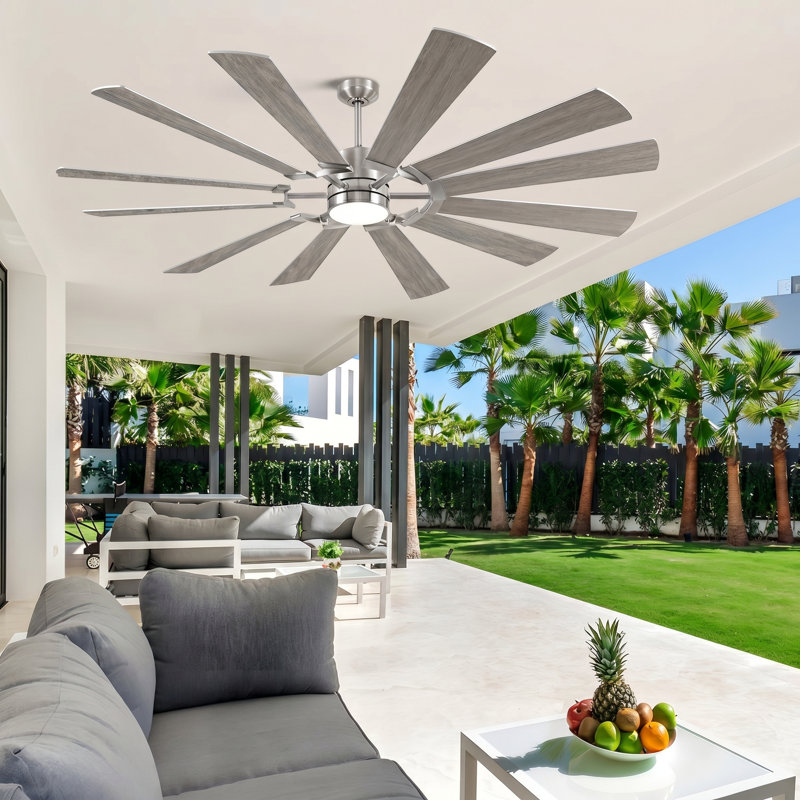 Modern Outdoor/indoor Ceiling Fan With Light And Remote, 12 Double-color Blades With Large Airflow, Quiet Reversible Dc Motor