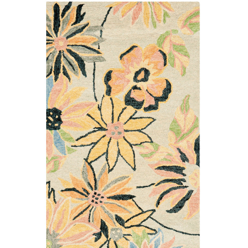 Emrick Hand Hooked Wool Floral Rug, Rectangle 2'6" x 4'